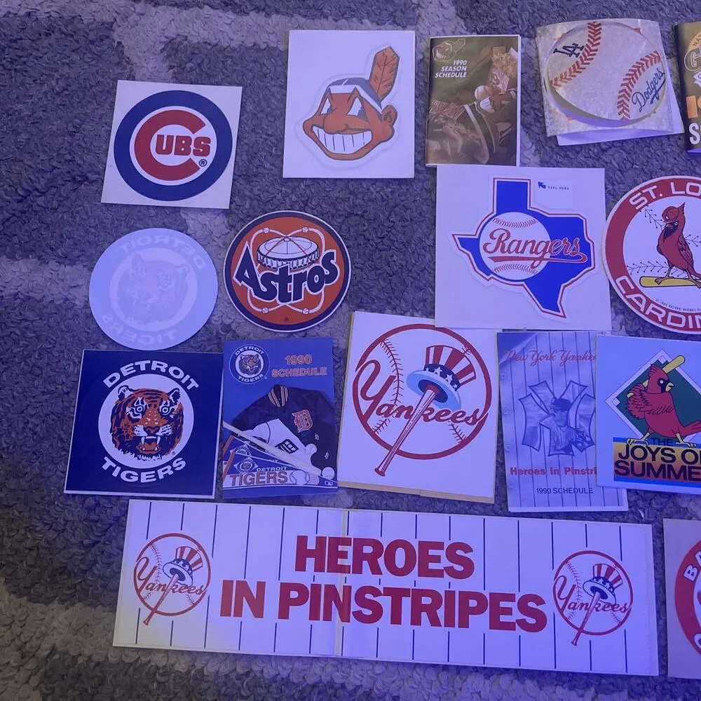 Rare MLB 1990 Baseball Team Logo Stickers & Schedule Lot